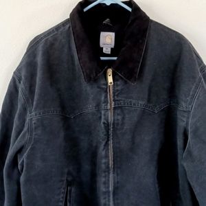 Carhartt Black Canvas Jacket with Dark Brown Corduroy Collar